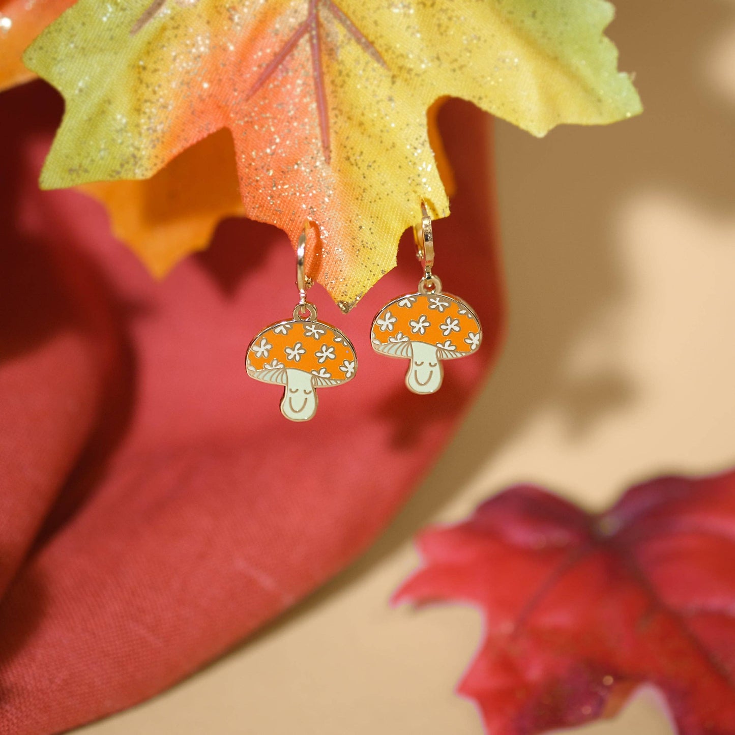 Happy Mushroom Huggie Hoop Earrings