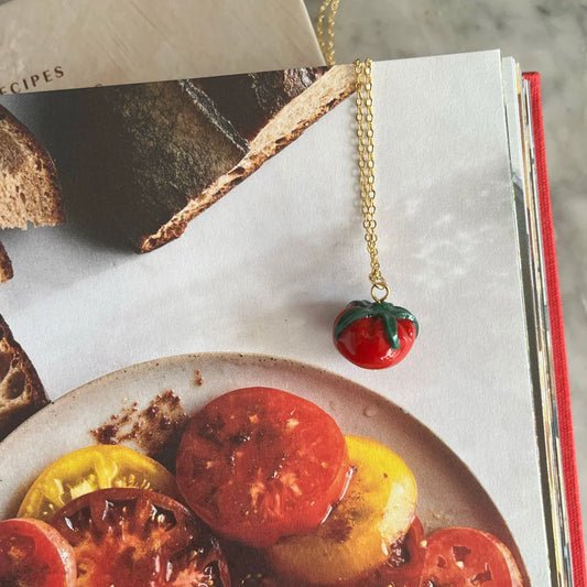 Dainty Chain Necklace- Tomato charm - Warm Clay Co